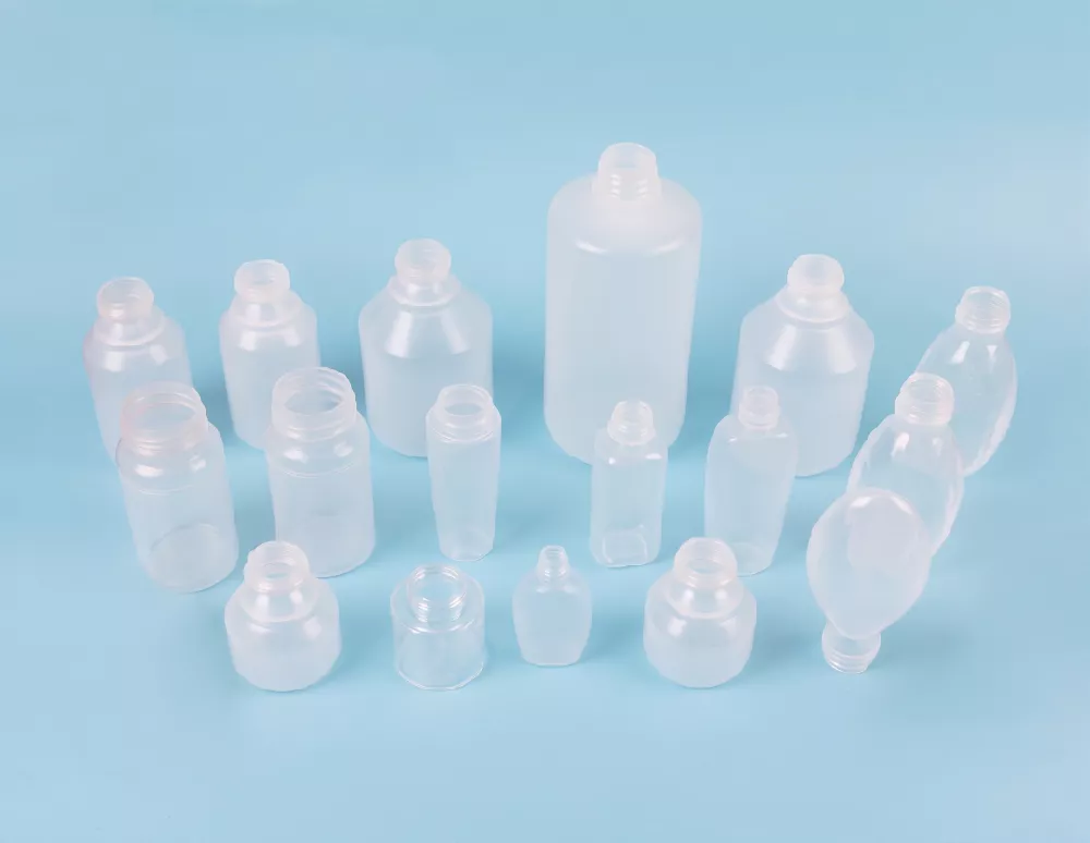 PP bottles produced by one-step injection blow molding machine showing precise neck finish