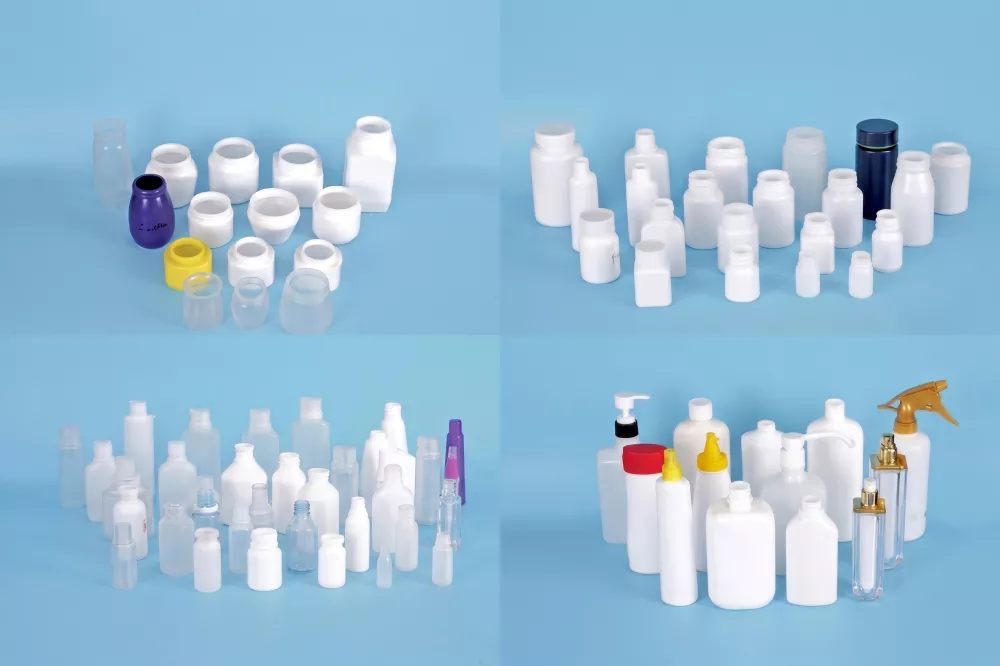 IBM bottle product display showing diverse container types from injection blow molding technology