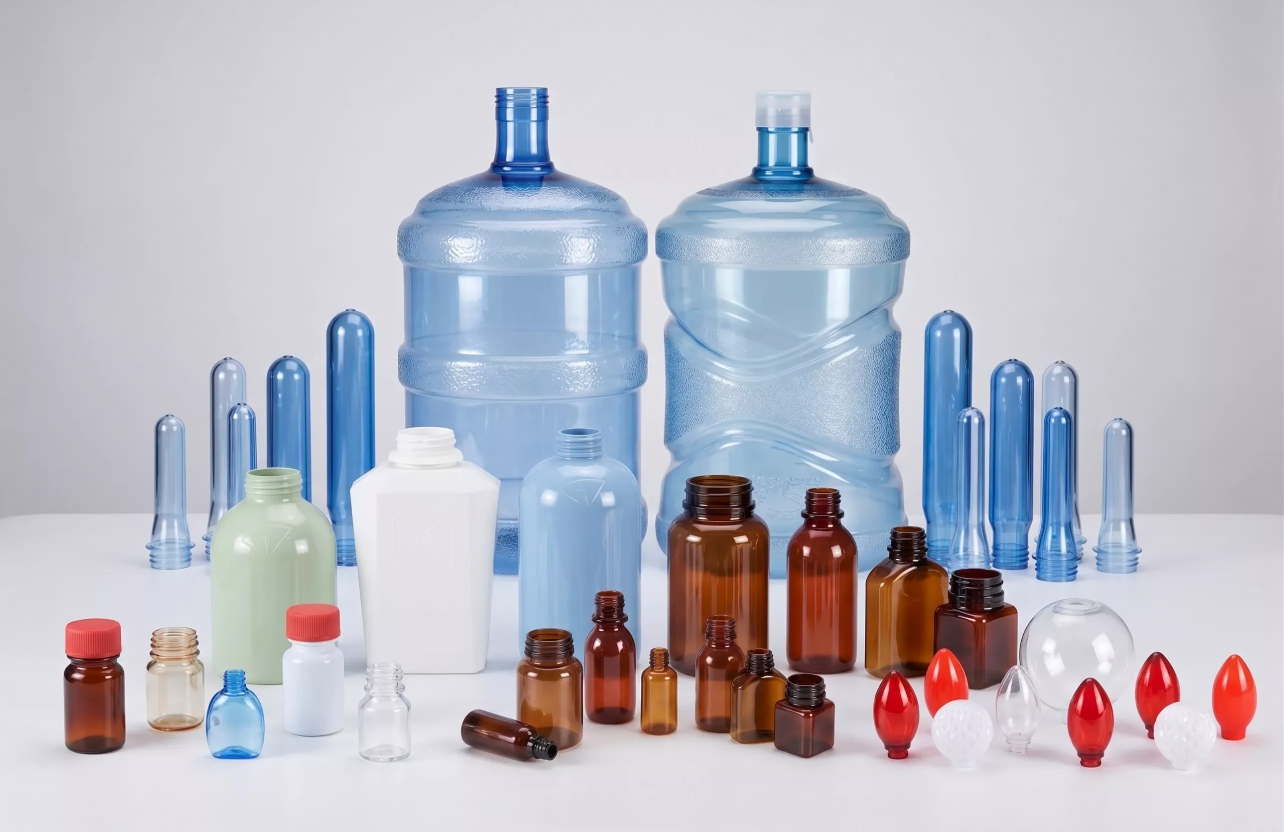 ISBM machine bottles display diverse product range